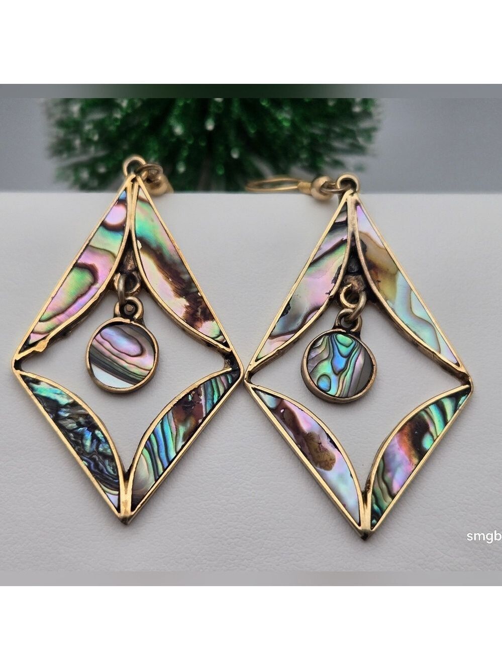 Vintage Mexican Sterling Silver & Abalone Shell Dangle Earrings Handmade Artisan